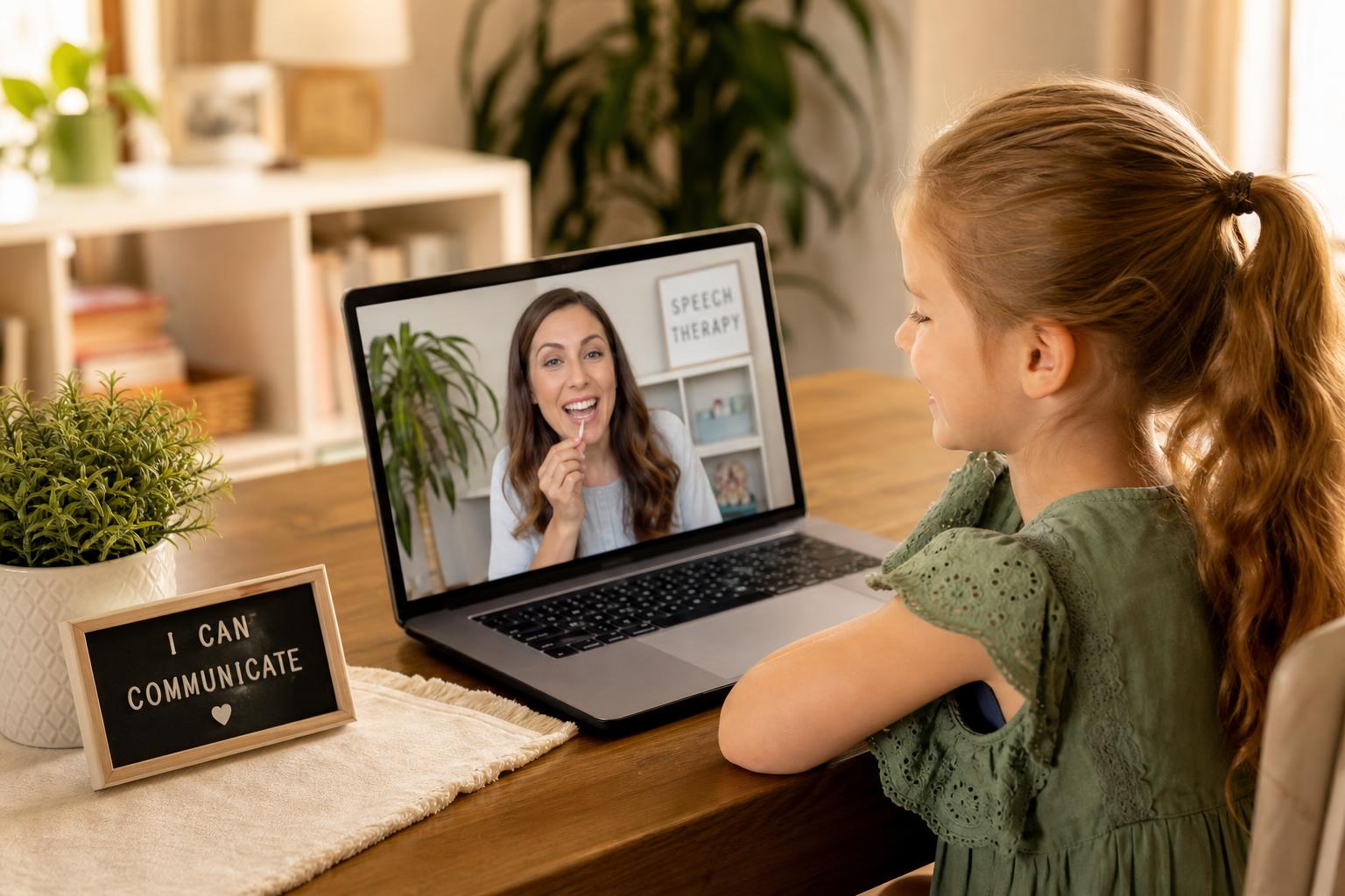 Speech-language pathologist providing virtual articulation therapy